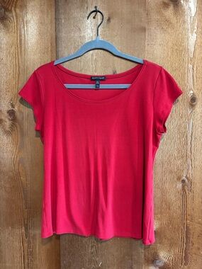 Eileen Fisher 100% Silk Knit Scoop Neck T-Shirt Red Medium M